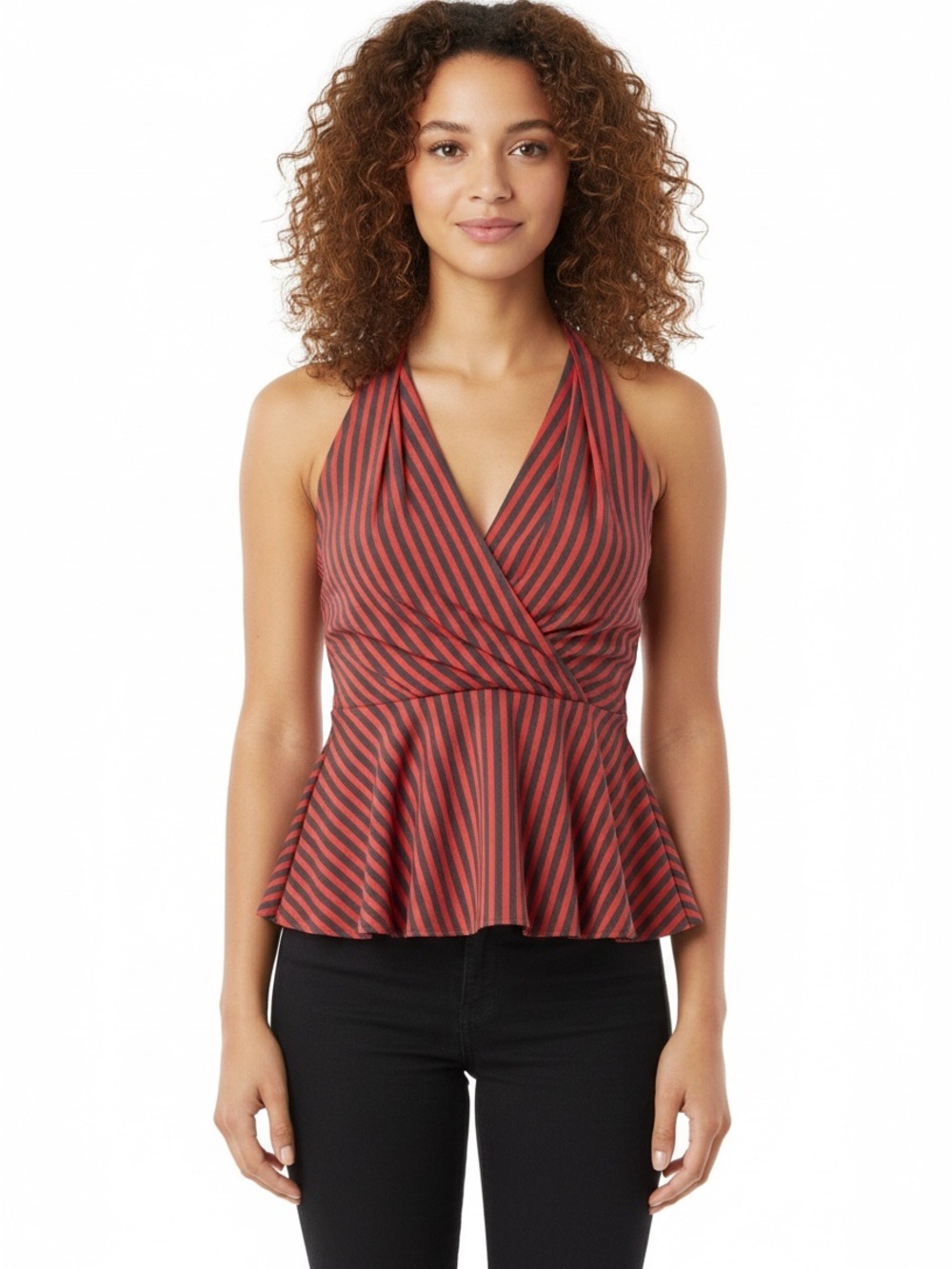 Anthropologie Red Odille Melosa Striped Halter Top